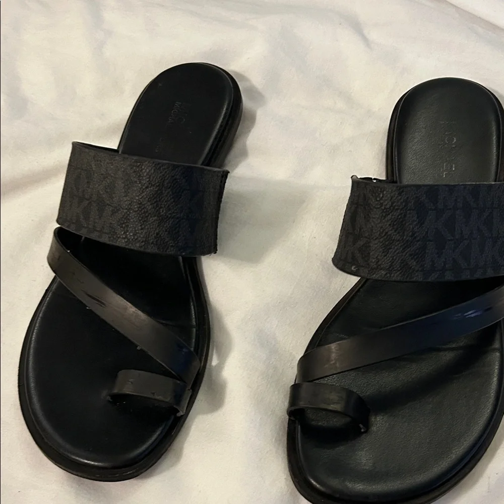 Michael Kors Black Logo Strap Slide Sandals Side 6.5